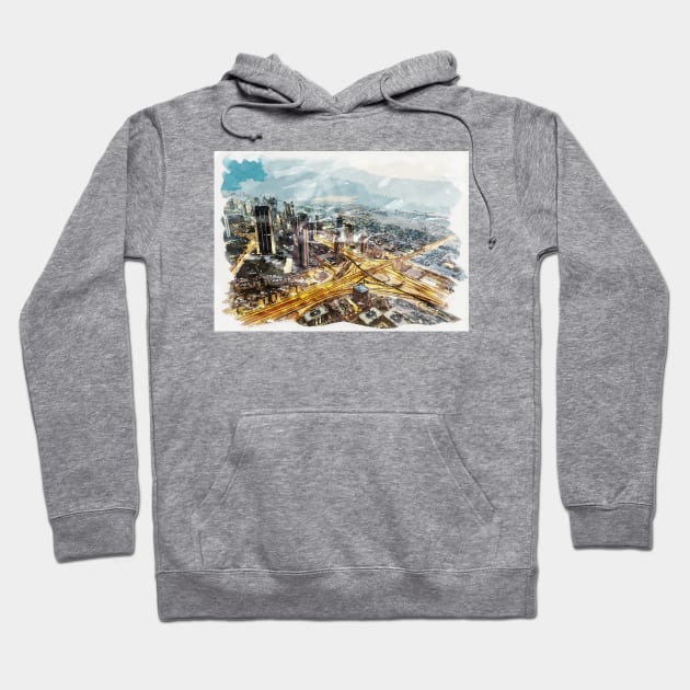 Dubai UAE Unique Watercolor Travel Souvenir Fine Art Painting Hoodie by Naumovski